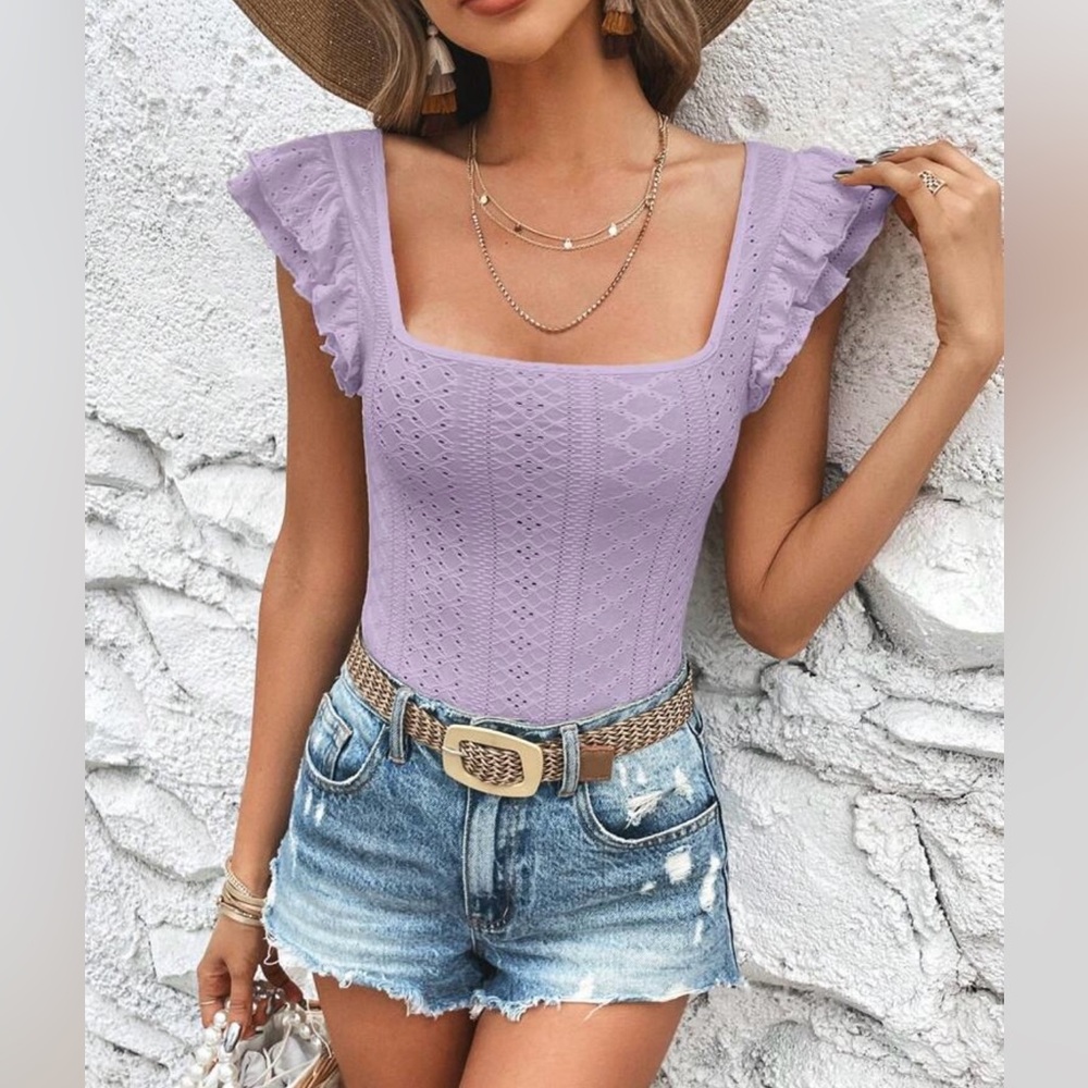 Lavender Lace Ruffle Sleeve Top